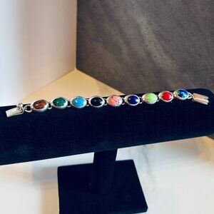 Sterling multi gemstone Mexican bracelet signed and numbered by the artist